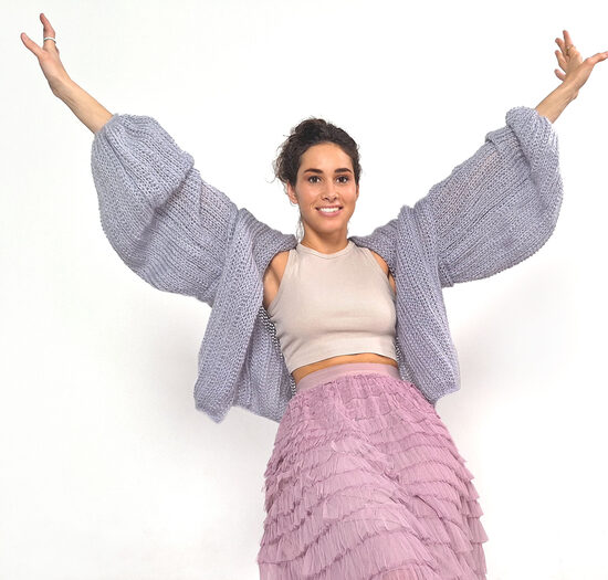 Mohair Knit Cardigan: Oversized Gray Wool Jacket, Bell Sleeves, code IA15